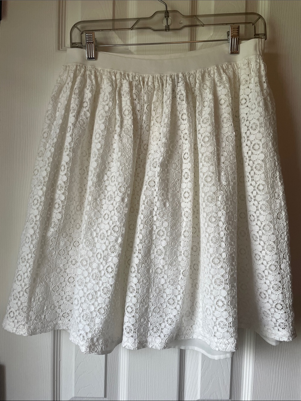 Chaps White Lace Circle Skirt with Elastic Waist